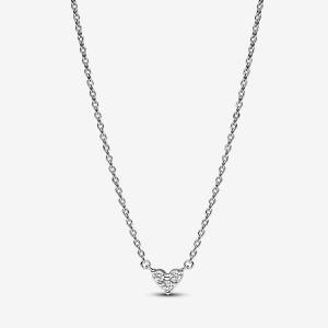 Sterling Silver Pandora Triple Stone Heart Collier Necklace Pendant Necklaces | 574-ABWRSZ