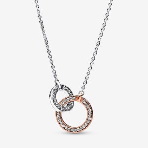 Sterling silver and 14k Rose gold-plated unique metal blend Pandora Pandora Signature Two tone Intertwined Circles Necklace Pendant Necklaces | 654-ZBEYIO