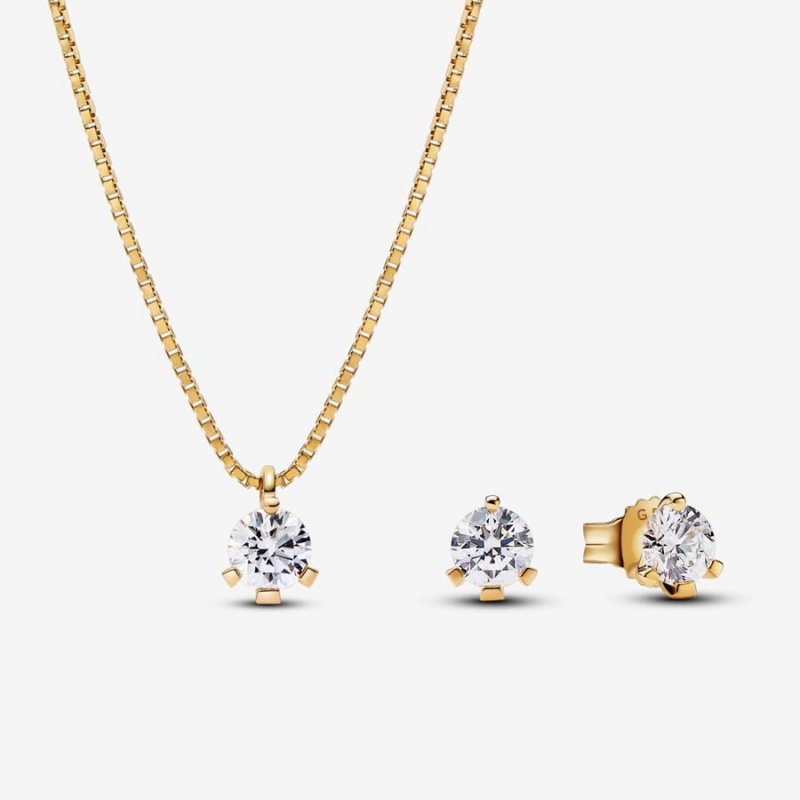 14k Gold Pandora Nova Lab grown Diamond Pendant Necklace and Earrings set | 14k Gold / 1.00 Carat Total Weight Gift Sets | 120-WGXVYO