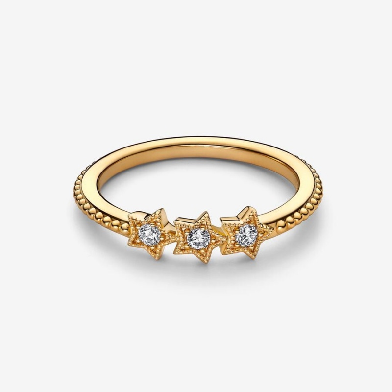 14k Gold-plated unique metal blend Pandora Celestial Stars Ring Stackable Rings | 513-JWSVRH