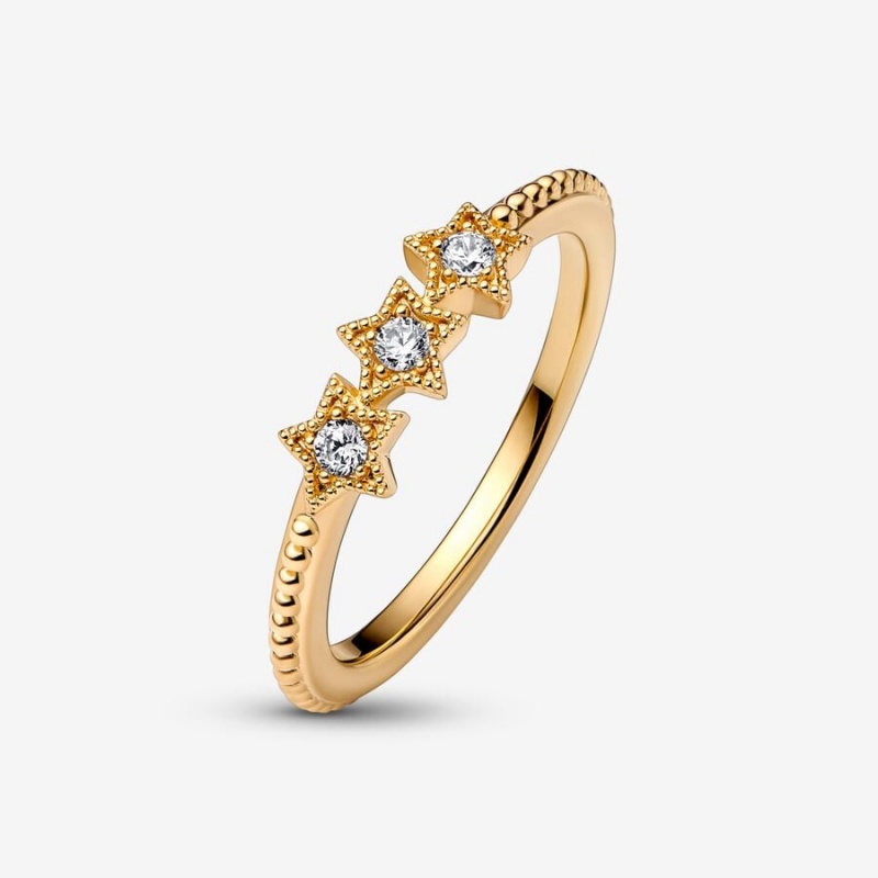 14k Gold-plated unique metal blend Pandora Celestial Stars Ring Stackable Rings | 513-JWSVRH