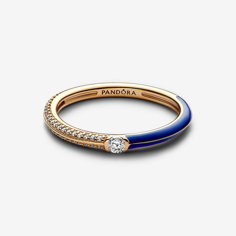 14k Gold-plated unique metal blend Pandora Pandora ME Pavé & Blue Dual Ring Stackable Rings | 619-MXWLYT