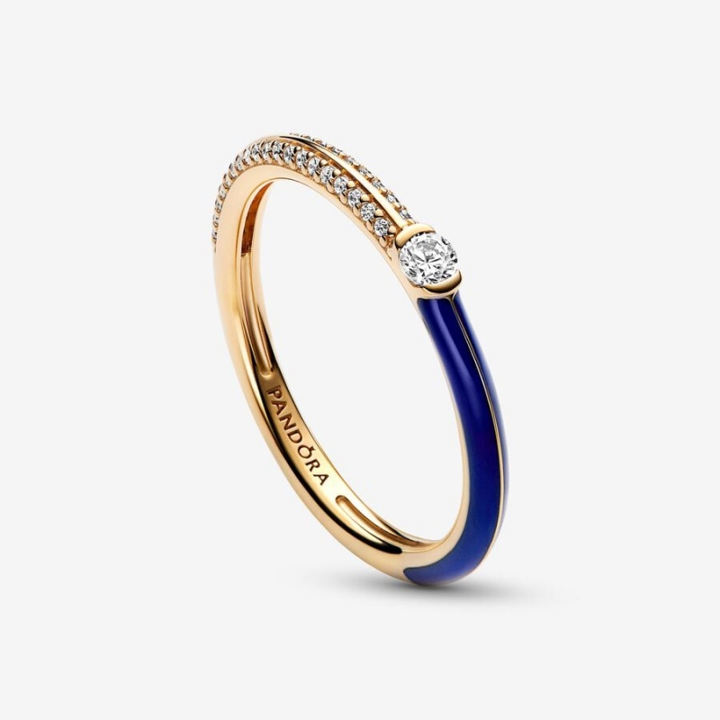 14k Gold-plated unique metal blend Pandora Pandora ME Pavé & Blue Dual Ring Stackable Rings | 619-MXWLYT