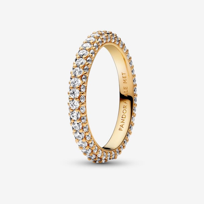 14k Gold-plated unique metal blend Pandora Pandora Timeless Pavé Single-row Ring Band Rings | 695-ZFMNBE