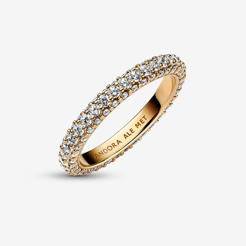 14k Gold-plated unique metal blend Pandora Pandora Timeless Pavé Single-row Ring Band Rings | 695-ZFMNBE