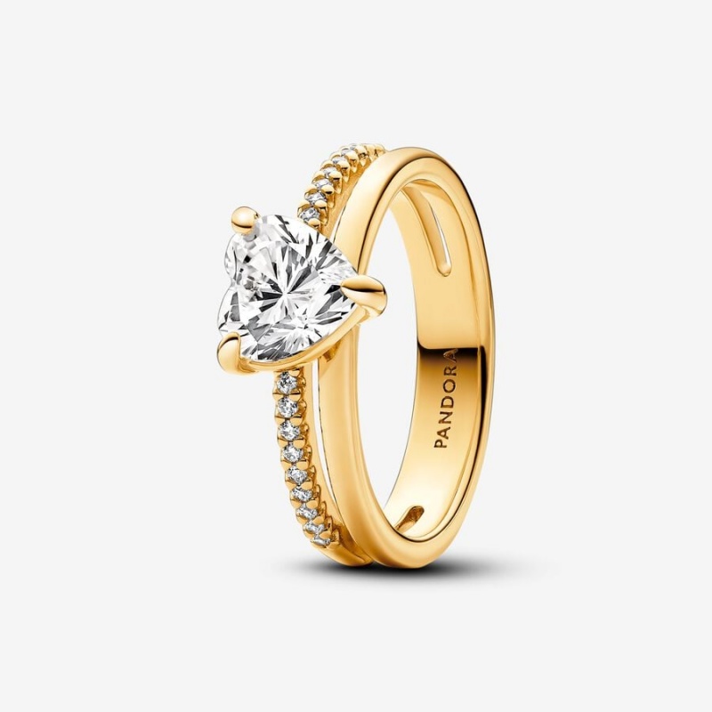 14k Gold-plated unique metal blend Pandora Double Band Heart Ring Heart & Promise Rings | 096-KDHMYO