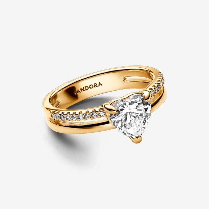 14k Gold-plated unique metal blend Pandora Double Band Heart Ring Heart & Promise Rings | 096-KDHMYO