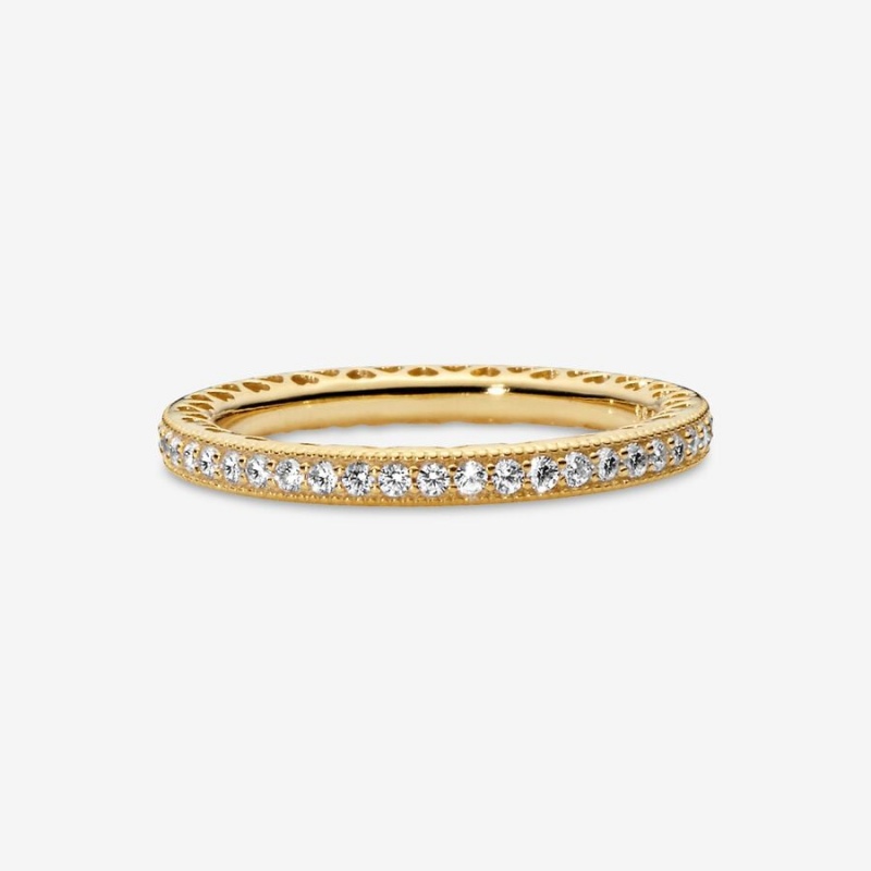 14k Gold-plated unique metal blend Pandora Sparkle & Hearts Ring Band Rings | 862-DWURTS