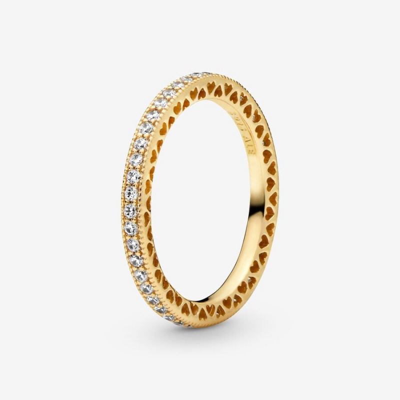 14k Gold-plated unique metal blend Pandora Sparkle & Hearts Ring Band Rings | 862-DWURTS