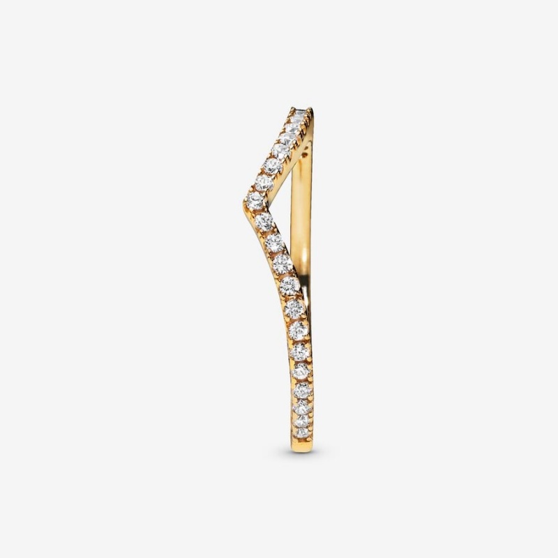 14k Gold-plated unique metal blend Pandora Sparkling Wishbone Ring Stackable Rings | 527-PZQXUH