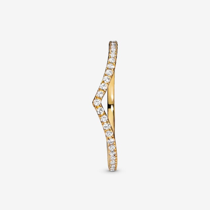 14k Gold-plated unique metal blend Pandora Sparkling Wishbone Ring Stackable Rings | 527-PZQXUH