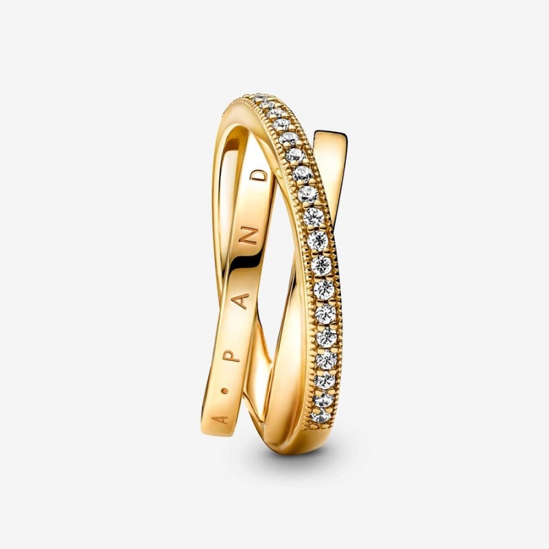 14k Gold-plated unique metal blend Pandora Crossover Pavé Triple Band Ring Statement Rings | 203-LFHVOP