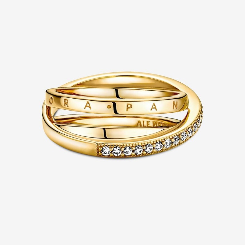 14k Gold-plated unique metal blend Pandora Crossover Pavé Triple Band Ring Statement Rings | 203-LFHVOP