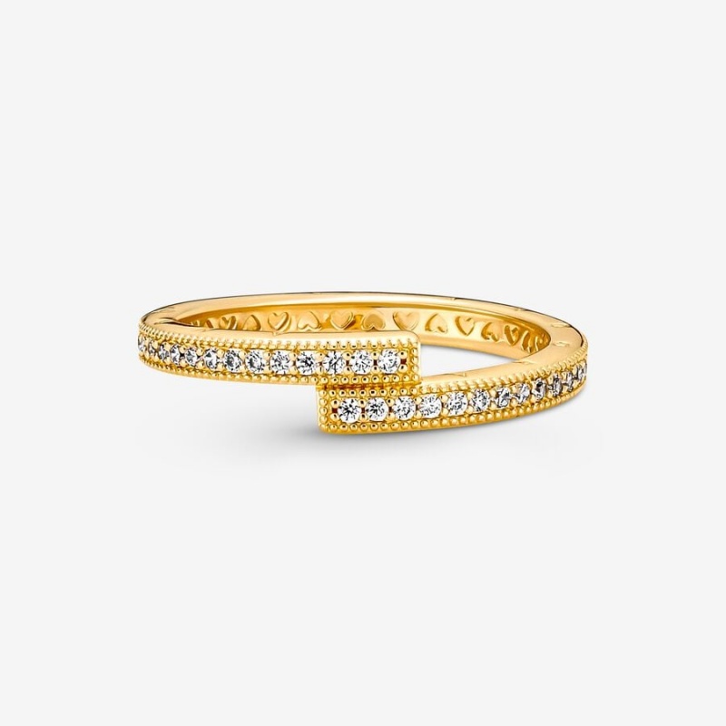 14k Gold-plated unique metal blend Pandora Sparkling Overlapping Ring Stackable Rings | 325-NPRYXU