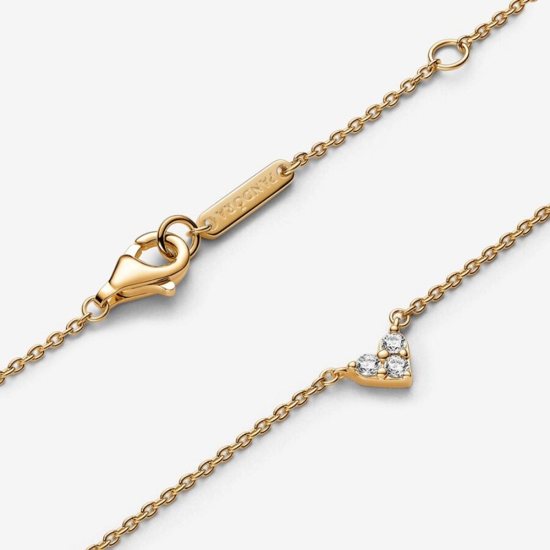 14k Gold-plated unique metal blend Pandora Triple Stone Heart Collier Necklace Pendant Necklaces | 837-EFJSIQ