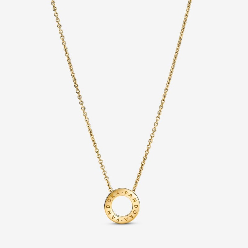 14k Gold-plated unique metal blend Pandora Pandora Logo Pavé Circle Collier Necklace Pendant Necklaces | 607-BMRPIE