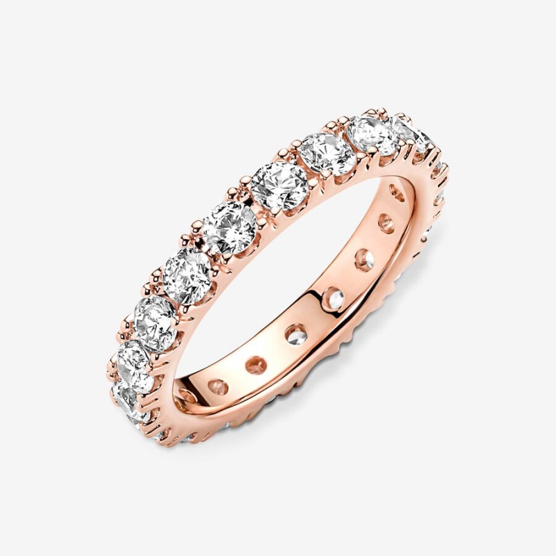 14k Rose gold-plated unique metal blend Pandora Sparkling Row Eternity Ring Band Rings | 745-XOGFYD