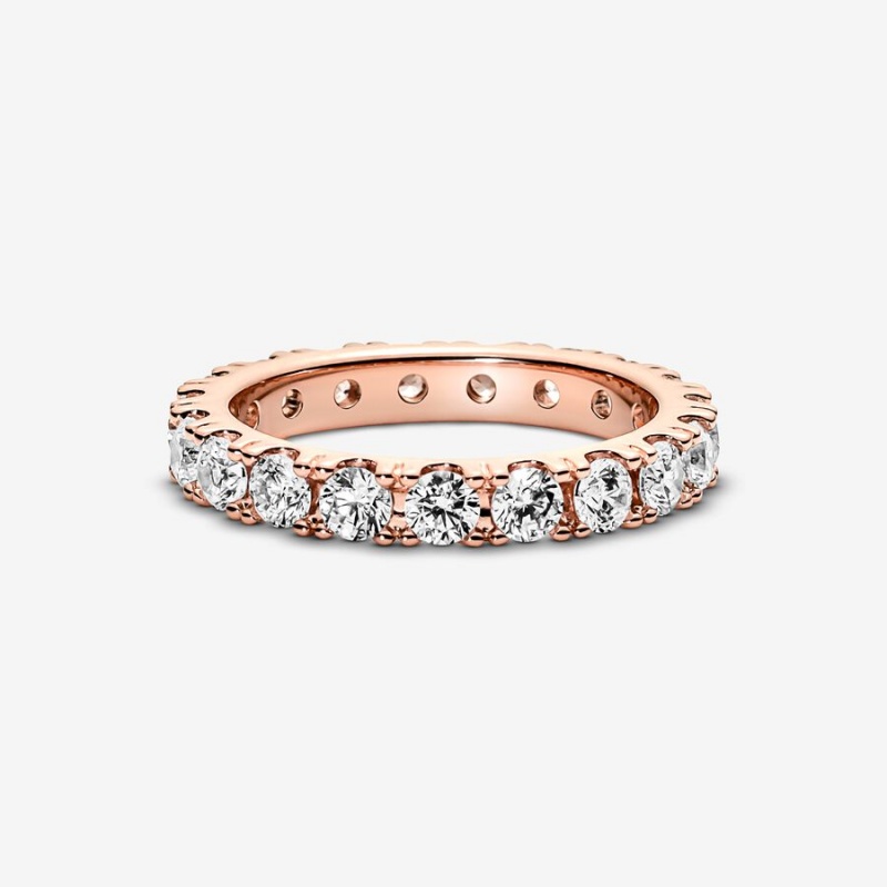 14k Rose gold-plated unique metal blend Pandora Sparkling Row Eternity Ring Band Rings | 745-XOGFYD