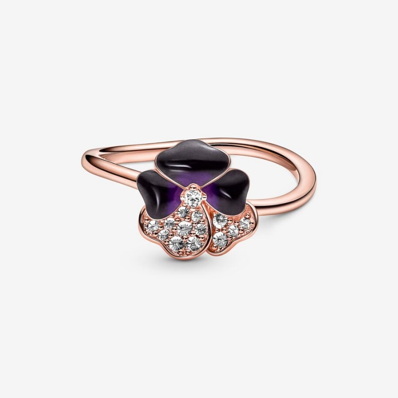 14k Rose gold-plated unique metal blend Pandora Deep Purple Pansy Flower Ring Statement Rings | 026-OFYURQ