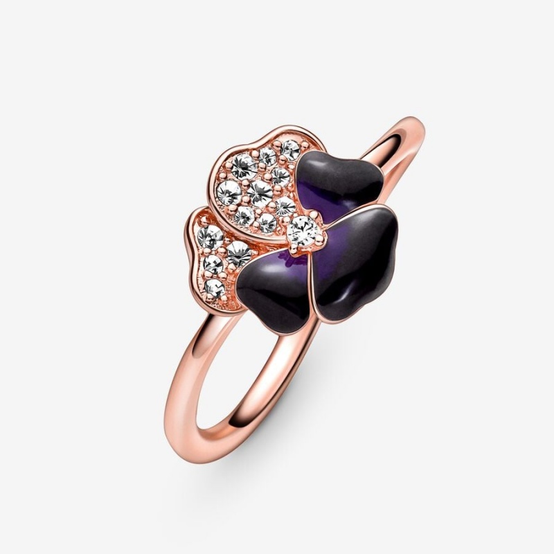 14k Rose gold-plated unique metal blend Pandora Deep Purple Pansy Flower Ring Statement Rings | 026-OFYURQ