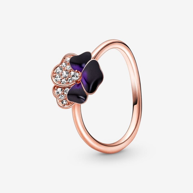 14k Rose gold-plated unique metal blend Pandora Deep Purple Pansy Flower Ring Statement Rings | 026-OFYURQ