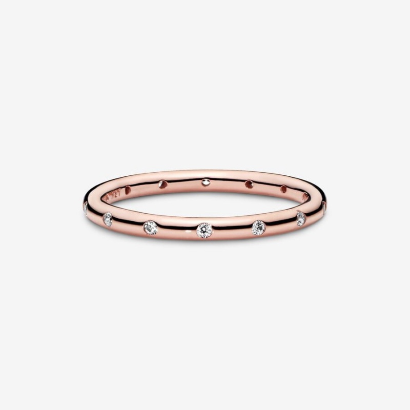 14k Rose gold-plated unique metal blend Pandora Simple Sparkling Band Ring Stackable Rings | 950-GQJNAT