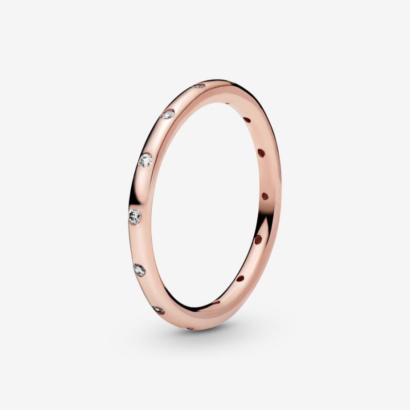 14k Rose gold-plated unique metal blend Pandora Simple Sparkling Band Ring Stackable Rings | 950-GQJNAT