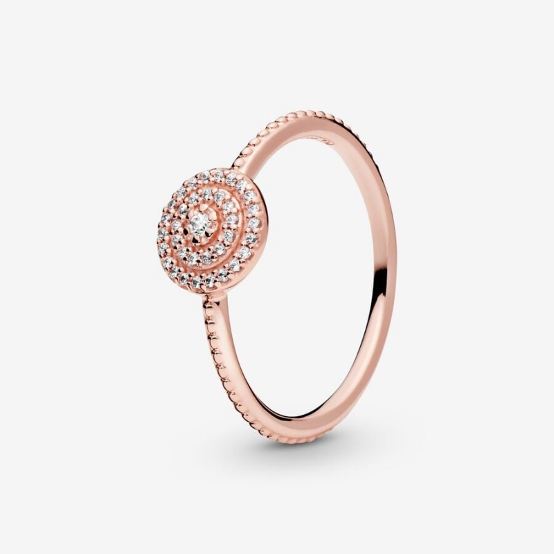 14k Rose gold-plated unique metal blend Pandora Elegant Sparkle Ring Statement Rings | 379-QRLPEN