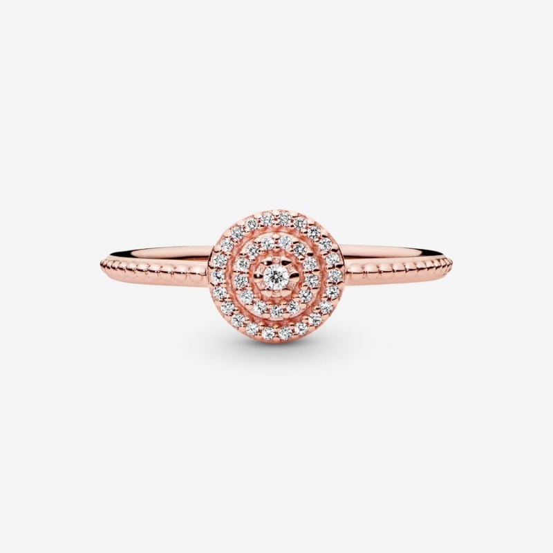 14k Rose gold-plated unique metal blend Pandora Elegant Sparkle Ring Statement Rings | 379-QRLPEN