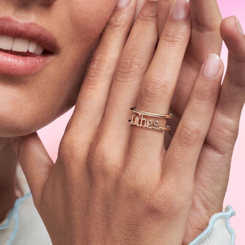 14k Rose gold-plated unique metal blend Pandora Pandora ME Vibes Open Ring Statement Rings | 704-YBKUIJ