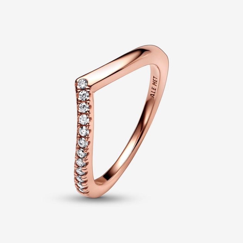 14k Rose gold-plated unique metal blend Pandora Pandora Timeless Wish Half Sparkling Ring Stackable Rings | 781-DFBCKZ