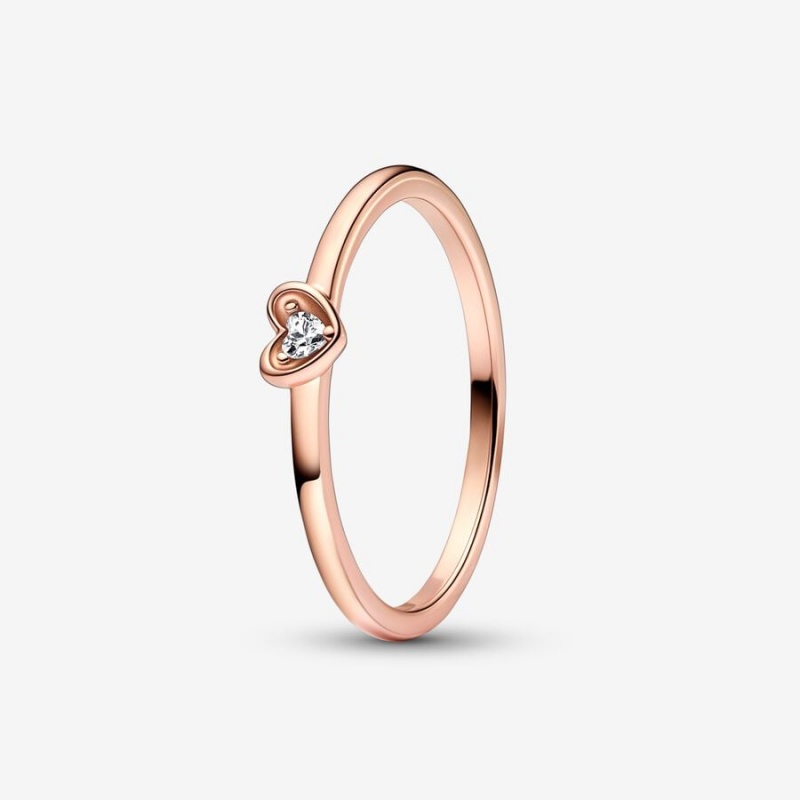 14k Rose gold-plated unique metal blend Pandora Radiant Heart Ring Stackable Rings | 253-RQUWVO