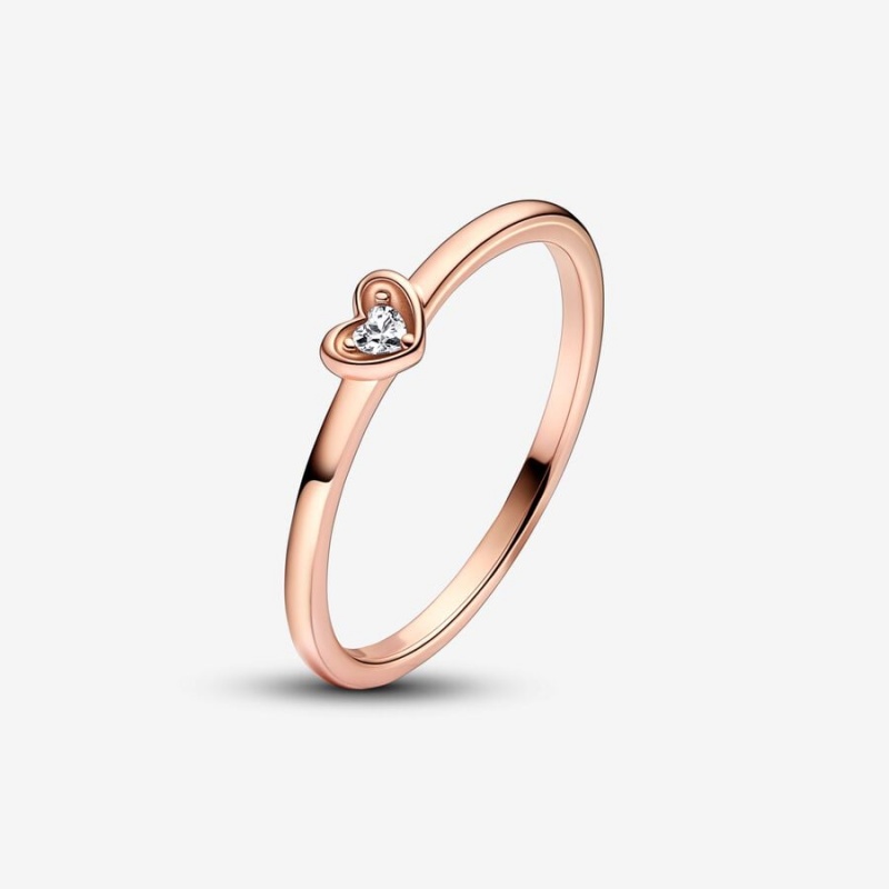 14k Rose gold-plated unique metal blend Pandora Radiant Heart Ring Stackable Rings | 253-RQUWVO