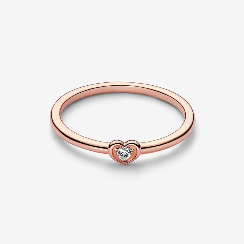 14k Rose gold-plated unique metal blend Pandora Radiant Heart Ring Stackable Rings | 253-RQUWVO