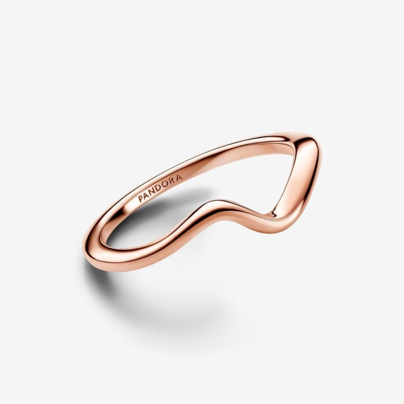 14k Rose gold-plated unique metal blend Pandora Polished Wave Ring Stackable Rings | 590-TPYDWS