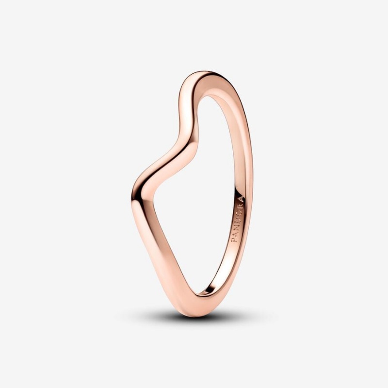 14k Rose gold-plated unique metal blend Pandora Polished Wave Ring Stackable Rings | 590-TPYDWS