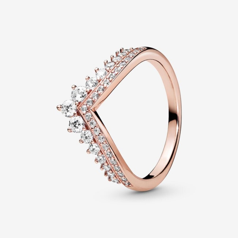 14k Rose gold-plated unique metal blend Pandora Princess Wishbone Ring Stackable Rings | 678-WUJXDB