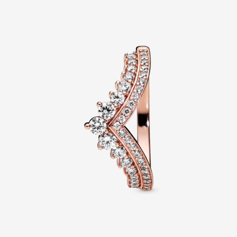 14k Rose gold-plated unique metal blend Pandora Princess Wishbone Ring Stackable Rings | 678-WUJXDB