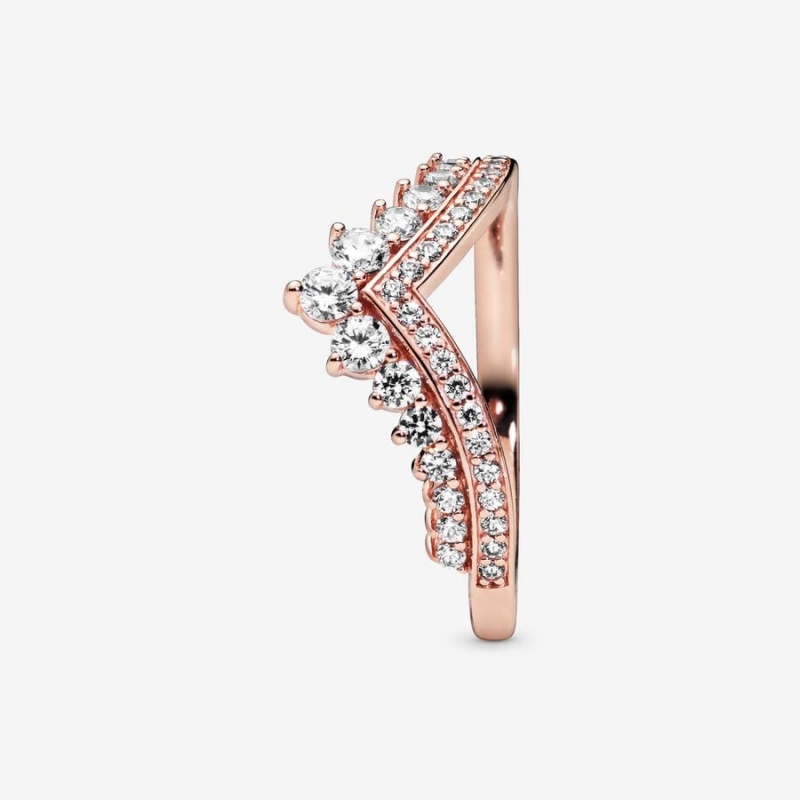 14k Rose gold-plated unique metal blend Pandora Princess Wishbone Ring Stackable Rings | 678-WUJXDB