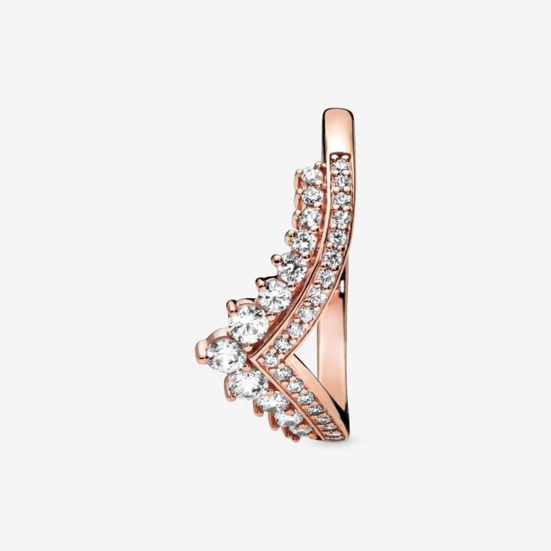 14k Rose gold-plated unique metal blend Pandora Princess Wishbone Ring Stackable Rings | 678-WUJXDB