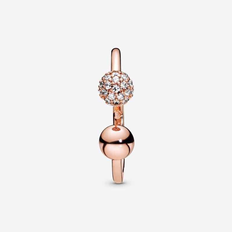 14k Rose gold-plated unique metal blend Pandora Polished & Pavé Bead Open Ring Statement Rings | 215-KYHINL