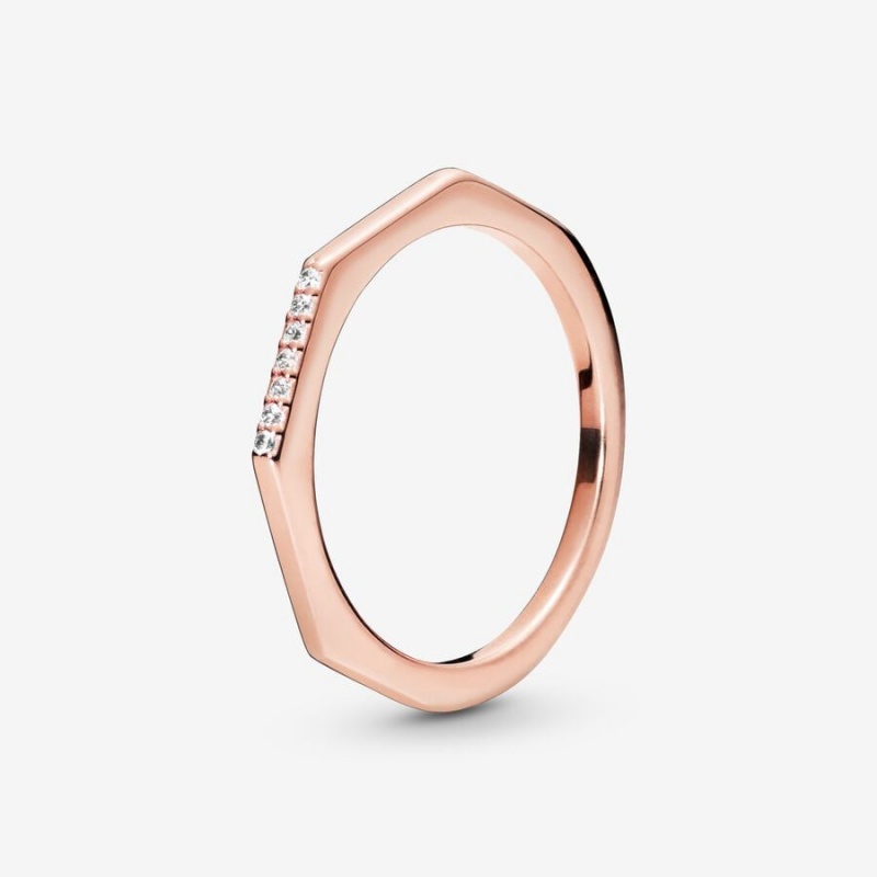 14k Rose gold-plated unique metal blend Pandora Multifaceted Ring Stackable Rings | 732-RZYDIW