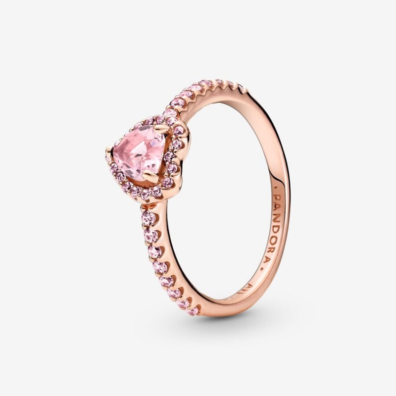 14k Rose gold-plated unique metal blend Pandora Sparkling Elevated Heart Ring Heart & Promise Rings | 873-XTAPGE