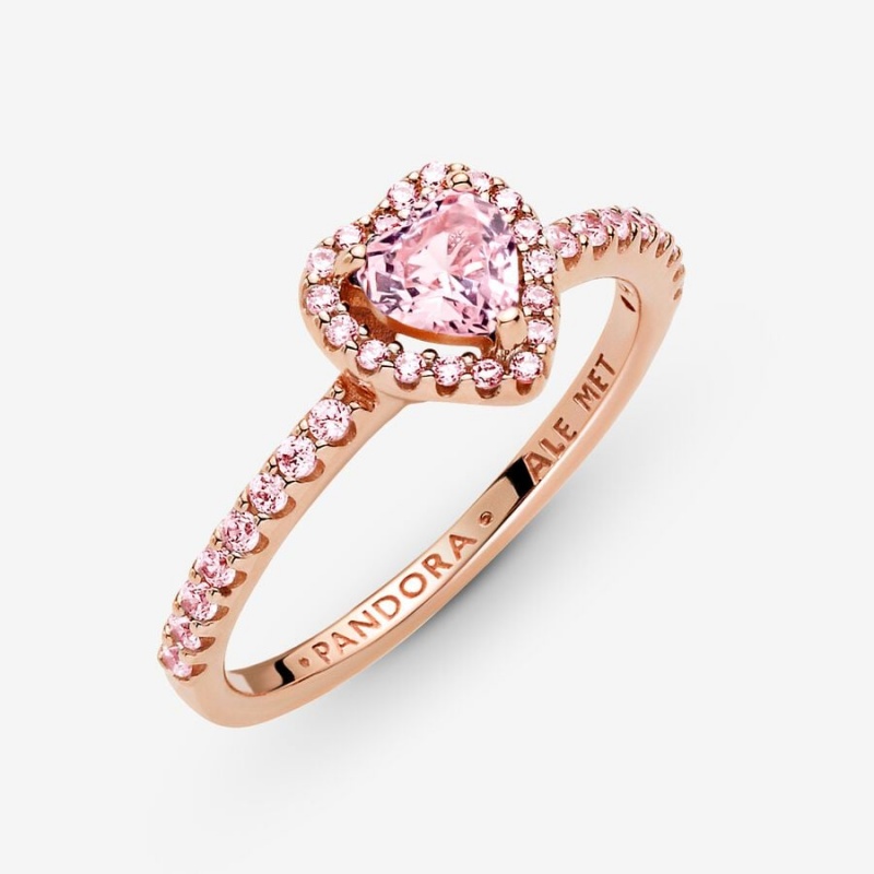 14k Rose gold-plated unique metal blend Pandora Sparkling Elevated Heart Ring Heart & Promise Rings | 873-XTAPGE