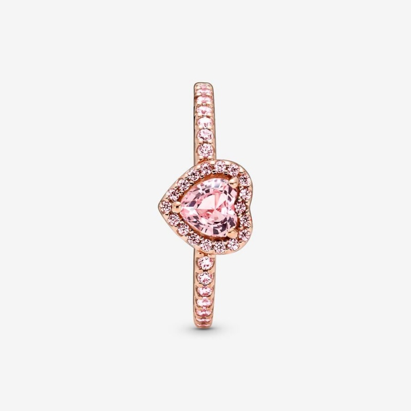 14k Rose gold-plated unique metal blend Pandora Sparkling Elevated Heart Ring Heart & Promise Rings | 873-XTAPGE