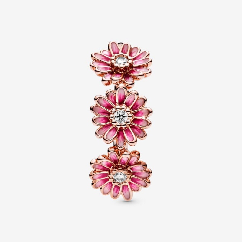 14k Rose gold-plated unique metal blend Pandora Pink Daisy Flower Trio Ring Statement Rings | 798-WSXZLT