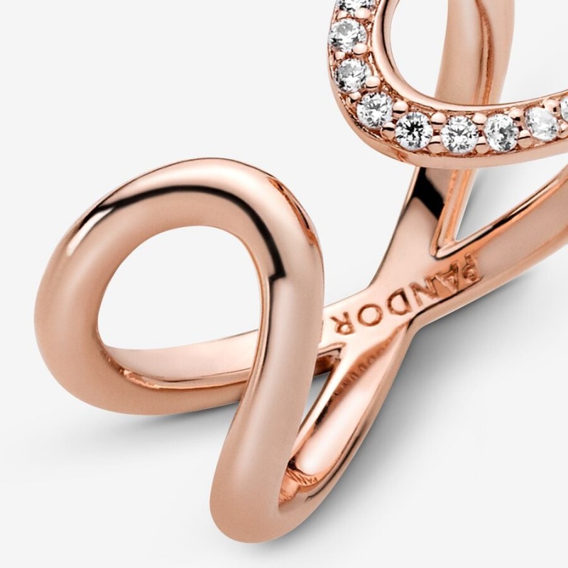 14k Rose gold-plated unique metal blend Pandora Wrapped Open Infinity Ring Statement Rings | 475-WPCHIA