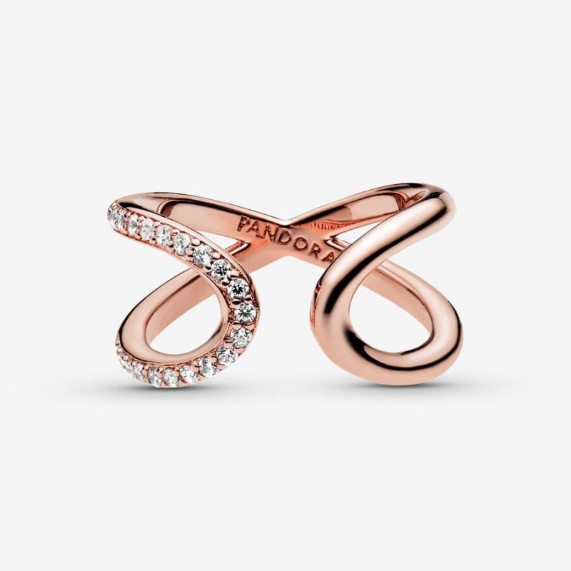 14k Rose gold-plated unique metal blend Pandora Wrapped Open Infinity Ring Statement Rings | 475-WPCHIA