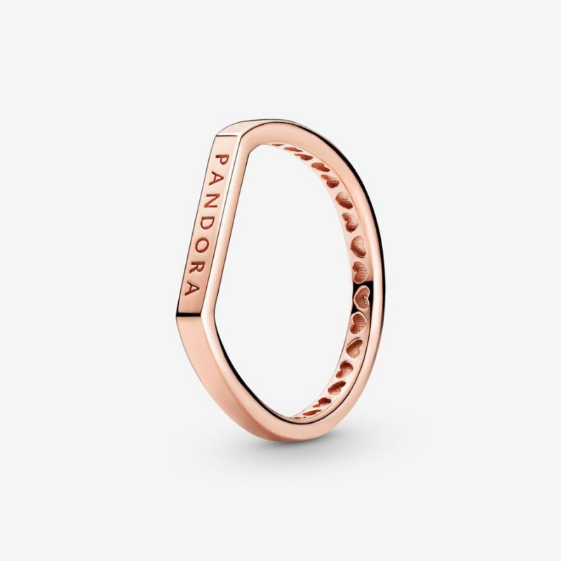 14k Rose gold-plated unique metal blend Pandora Logo Bar Stacking Ring Stackable Rings | 843-SHFCQV