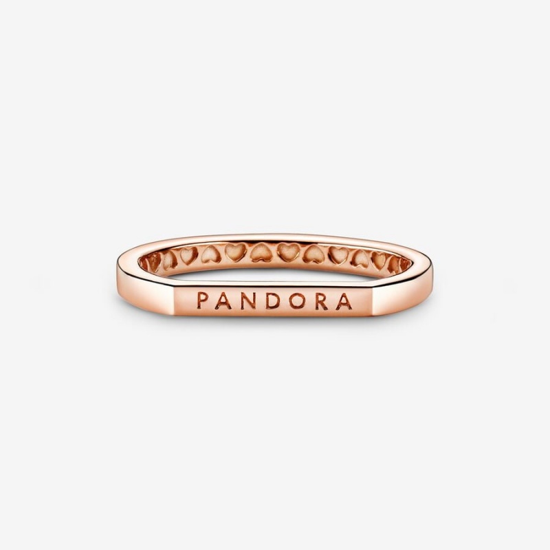 14k Rose gold-plated unique metal blend Pandora Logo Bar Stacking Ring Stackable Rings | 843-SHFCQV